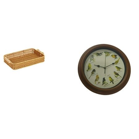 Dualoai Elegant Woven Fruit Basket and Singing Bird Wall Clock for Dining Room Desktop Snack Serving and Bread Plate Wedding Decoration
