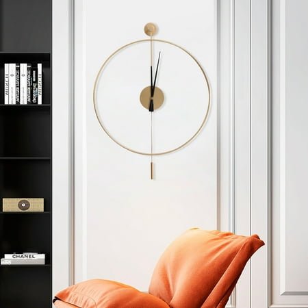 Dwellnix Elegant Gold Metal Wall Clock, Silent Quartz Movement & Minimalist Design – Decorative Round Clock with Pendulum for Office, Living Room, and Bedroom