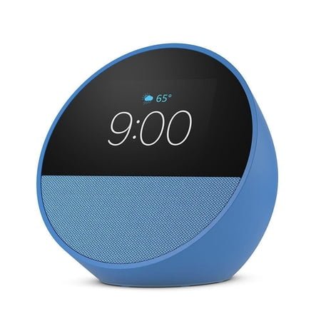 Echo Spot Smart Alarm Clock with Vibrant Sound Plus Alexa, Ocean Blue