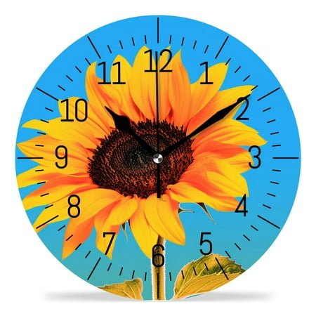 erolrail Rustic Wall Clock,Silent Non Ticking Wall Clocks for Living Room,Bedroom,Kitchen 12IN Bright Yellow Sunflowers Head Beautiful Pattern