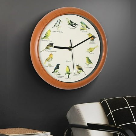 Esquirla Bird Clocks with Sounds Round Clock Quiet that Sing Wall Hanging Clock Decorative Clock for Walls Bedrooms
