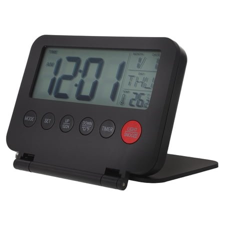 ETHZZLE Multifunctional Black Desk Alarm Clock with Temperature Date Display for Bedroom