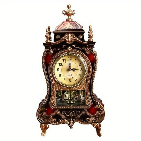 European Vintage Grandfather Clock with 12 Melodies & Swing Hour Movement, Alarm, Mantel Tabletop/forshelf Clock - vintage Retro for home Decoration, - (AA Not Included)