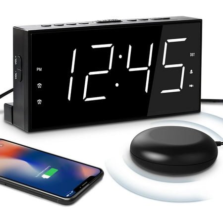 Extra Loud Dual Alarm Clock with Vibration for Bedroom,Extreme Bed Shaker Alarm Clock for Deep Sleeper Hard of Hearing Deaf,7 Clear LED Display,USB Port,Battery Backup,