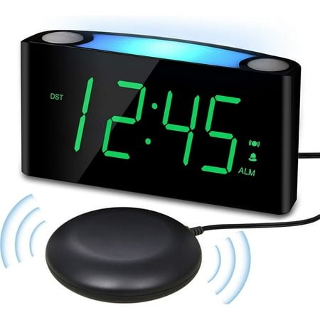 Extra Loud Vibrating Alarm Clock with Bed Shaker for Heavy Sleeper Deaf Hard of Hearing, Large LED Display Digital Clock for Bedroom,Dimmer,Night Light,USB Phone Charger,Battery Backup