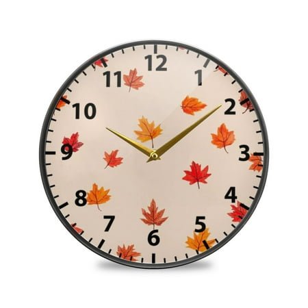 Falling Maple Leaves Wall Clock Modern Decor Acrylic Clock Golden Hands 9.5in