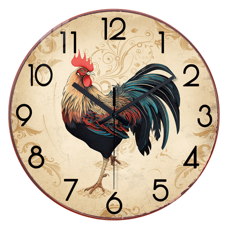 Farmhouse Rooster Clock for Living Room Glass Brown Wall Clocks Battery Operated 16 Inch Round Analog Animal Wall Clock Silent