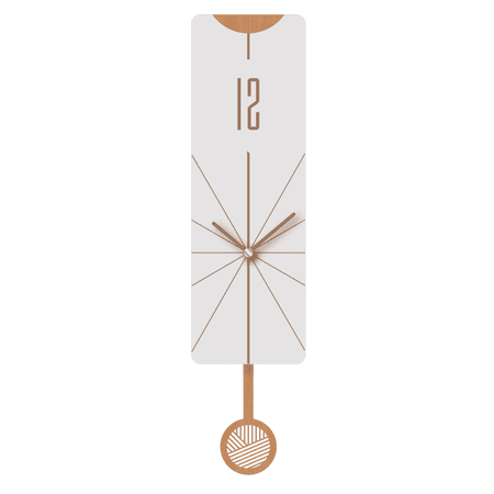 FGnano Elegant Modern Rectangular-Shaped Pendulum Wall Clock, White Gray and Light Brown, MDF, Sized in 5.7x18.3x1.8, with White Gift Box