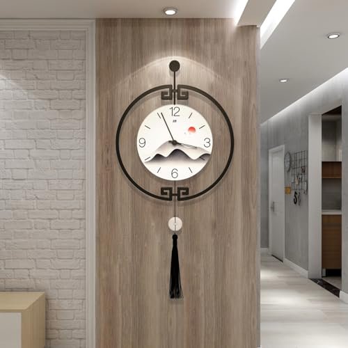 FLEBLE Modern Wall Clock for Living Room Decor Large Wall Clock Silent Battery Operated Analog Clock for Bedroom, Kitchen, Office, Bathroom, School 18 * 31inch, Landscape Painting Sunset Wall Art