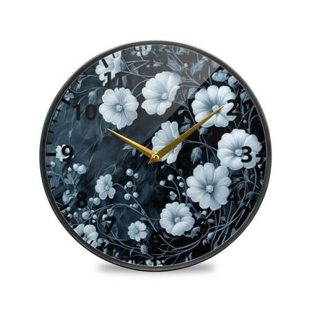 Flowers Elegant Design Pattern Wall Clock Modern Decor Acrylic Clock Golden Hands 9.5in