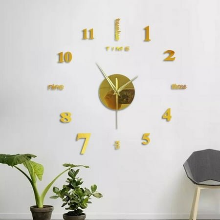 Frameless DIY Wall Clock,Modern 3D Mirror Wall Clock Decor Sticker DIY Clock kit for Home Living Room Bedroom Office Wall Decorations