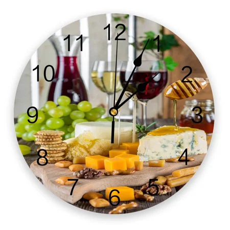 Fruit Cake Biscuit Wine Glass Modern Wall Clock For Home Office Wall Decoration Living Room Bathroom Decor Needle Hanging Watch（10 Inch）