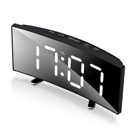 Fyeme Large-Screen Mirror LED Curved Snooze Alarm Electronic Clock, Senior Ultra-Clear Large Number,Power-off Memory