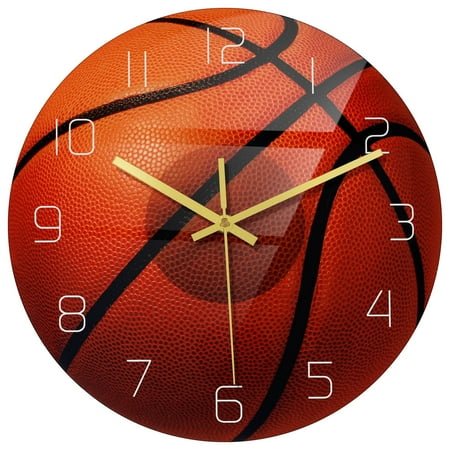 GAXIRE Decorative Wall Clocks Basketball Design Acrylic Glass for Bedroom Study 1Set