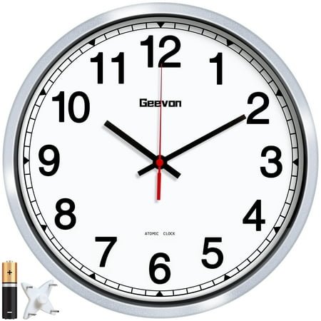Geevon 12 Inch Atomic Analog Wall Clock, Sets Automatically Wall Clock Battery Operated, Easy to Read Atomic Clock for Kitchen/School/Classroom/Living Room