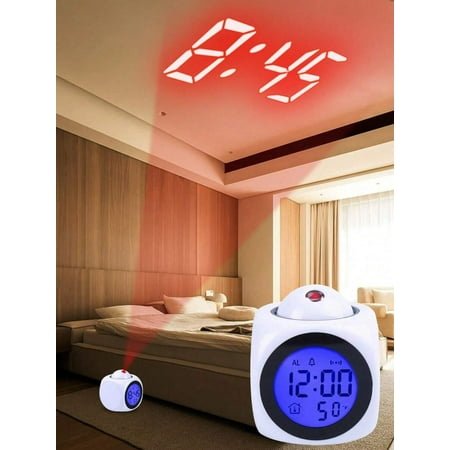 Generic Projection Alarm Clock with LED Digital Display and Voice Talking Function, 180 Degree Time Projector on Ceiling or Wall for Bedrooms and Dorms, 1-Pack, Black