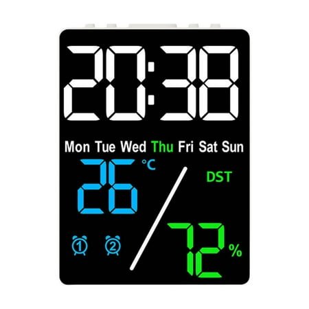 Gift Large Digital Room Thermometer hygrometer Alarm Clock for Desk, Indoor Humidity and Temperature Measurement with LED Display,Adjustable Brightness Clock with Dual Alarms, Snooze,USB Input