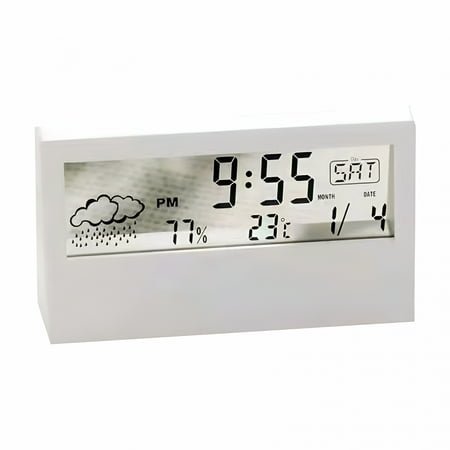 GJX Alarm Clocks for Bedrooms with Battery Backup,Auto Set Digital Clock with Date and Day of Week,Indoor Temperature Humidity,Moon Phase,Dimmer,Auto Dst,USB Port