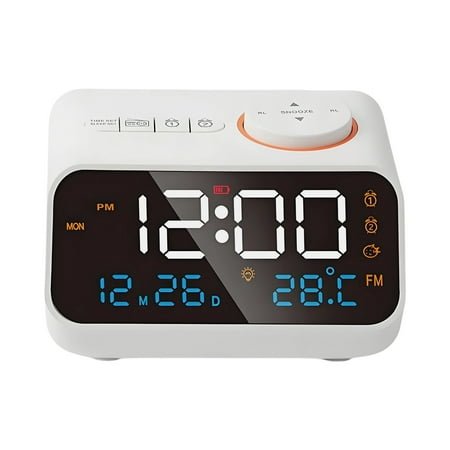 GJX Digital Alarm Clock,Multifunctional Clock Radios for Bedroom,Voice Control Bedside Clock,Dual Alarm,FM Radio,USB Charging,Real Time Temperature Monitoring