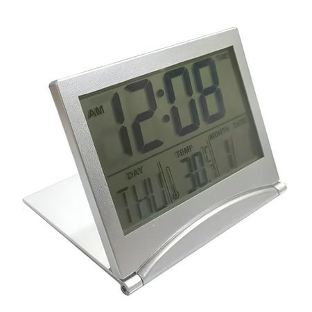 GJX Digital Travel Alarm Clock - Foldable Calendar Temperature Timer LCD Clock with Snooze Mode - Large Number Display,Battery Operated - Compact Desk Clock for All Ages
