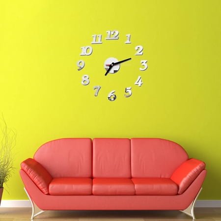 GOOHOCHY Large Silver Frameless Wall Clock Modern Acrylic Mirror Decorative Clock for Home Office Use 11.8 Inches