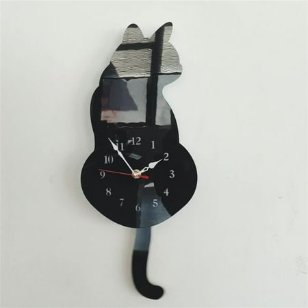 Gumesh Creative Cat Acrylic Wall Clock with Swing Tail Pendulum for Living Room Bedroom Kitchen Home Decor - Battery Not Included Black