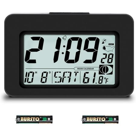 Handy Atomic Alarm Clock - 6'' Battery Operated Digital Clock with Seconds, Self-Setting, Auto Sync, DST, Selectable Time Zones,Portable Travel Desk Clock with 5s Touch Backlight for Bedroom