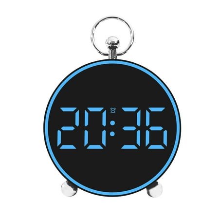 HBBKVI Alarm Clock, Round LED Display Digital Clock for Bedroom Living Room, Temperature Display Digital Clock, Blue