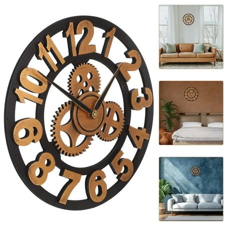 HEANUJJ Round Iron Wall Clock with Steampunk Gear Design for Home and Office