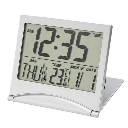heavy sleepers alarm clock vintage room decor radio for bedroom Digital Travel Alarm Clock Foldable Calendar Temperature & Timer LCD With Snooze Mode Large Number Display Battery Operated