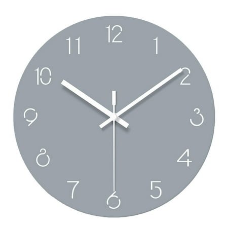 Hemoton 1PC Creative 3D Engraving Hanging Clock Simple Pure Color Ultra-thin Wall Clock Stylish Modern Number Clock Decor for Home Office Without Battery (Grey)