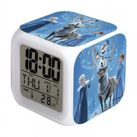 Hfnggwee Digital Alarm Clock for Kids, Cartoon Frozen Pattern 7 LED Color Changing Wake Up Clock with Thermometer Function and Night Light, Gift for Boys Girls A93-575 NZ113-291