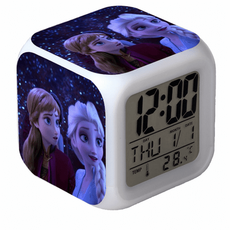 Hfnggwee Digital Alarm Clock for Kids, Cartoon Frozen Pattern 7 LED Color Changing Wake Up Clock with Thermometer Function and Night Light, Gift for Boys Girls A93-614 NZ113-330