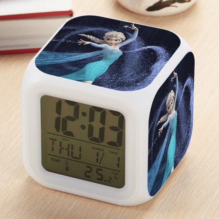 Hfnggwee Digital Alarm Clock for Kids, Cartoon Frozen Pattern 7 LED Color Changing Wake Up Clock with Thermometer Function and Night Light, Gift for Boys Girls A93-548 NZ113-264