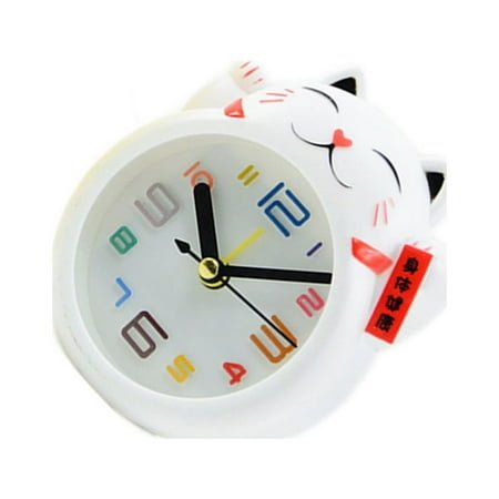 HOOWIFFY 1Pc Creative Desk Alarm Clock White Cat Shape with Large Number Display for Home