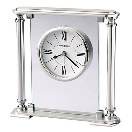 Howard Miller Ambassador Crystal Alarm Clock 645-840 – Polished Silver Finish, Metal Base & Top, Clear Glass Panel, Felt-Covered Feet, Battery-Operated Alarm Clock, Tabletop Clock