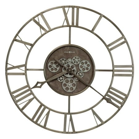 Howard Miller Laken Metal Wall Clock 625-784 – Aged Silver Finish, Galvanized Steel Moving Gears, Machined Steel Roman Numerals, Battery-Operated Quartz Movement, Living Room Wall Clock