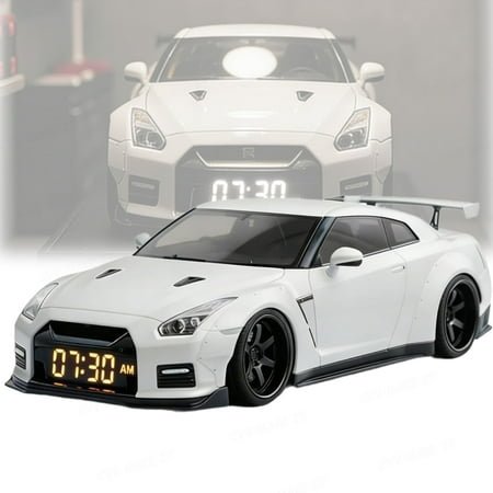 Hyper Car Alarm Clock, Sports Car Ornament, Sports Car Alarm Clock with Crystal Clear LED Display Screen,for Bedroom, Office, Game Room, and More(White)