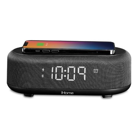 iHome Bluetooth Alarm Clock with Wireless Charger and USB Charging Station (iBTW112)