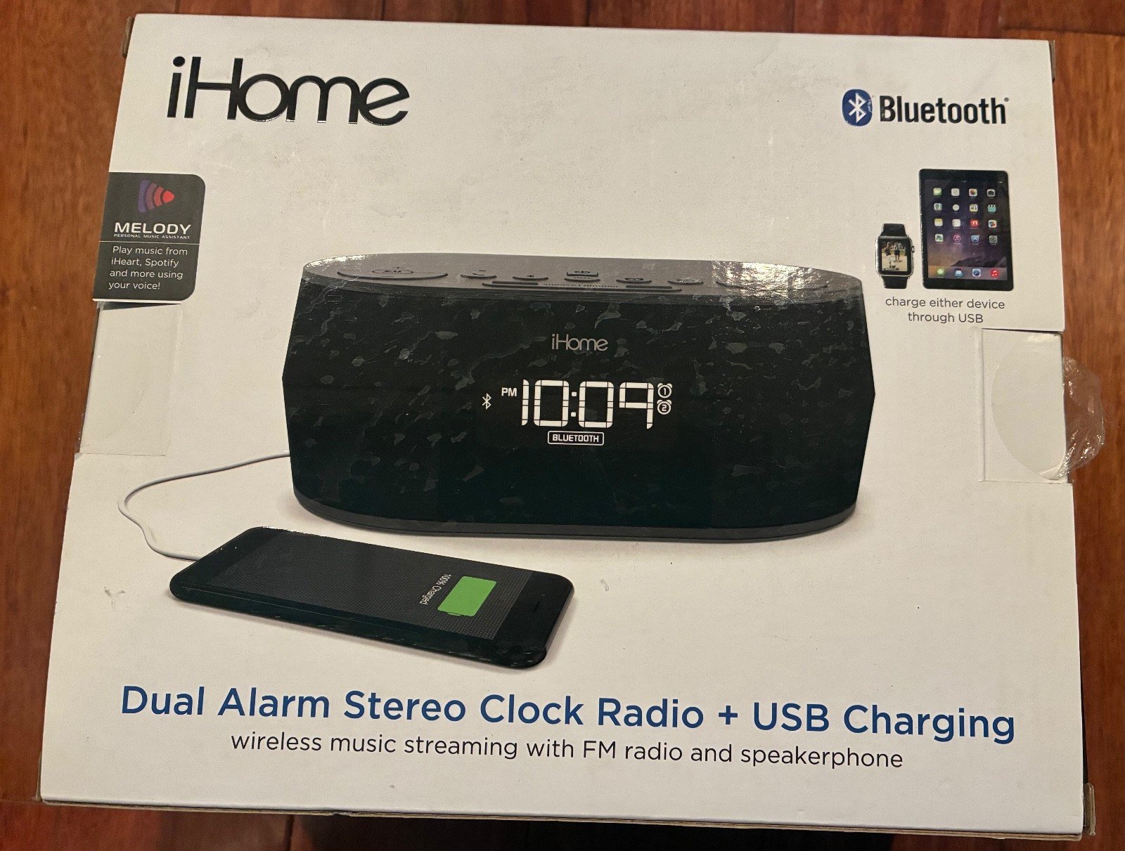 iHome Dual Alarm Stereo Clock Radio + USB charging IBT38G - Brand New in Box