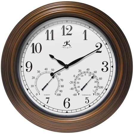 Infinity Instruments Tempest Indoor-Outdoor Metal Wall Clock, Antique Gold, 18.5