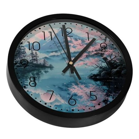 Japan Mount Fuji Silent Wall Clock, Non Ticking Battery Operated 9.8 Inch Wall Clocks for Bedroom Kitchen Home Office School Art Decor