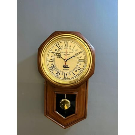 Jefferson & Smith Vintage Wooden Wall Clock with Pendulum – Antique Victorian Style, Silent Quartz Movement, Roman Numerals, Decorative Home & Office Clock