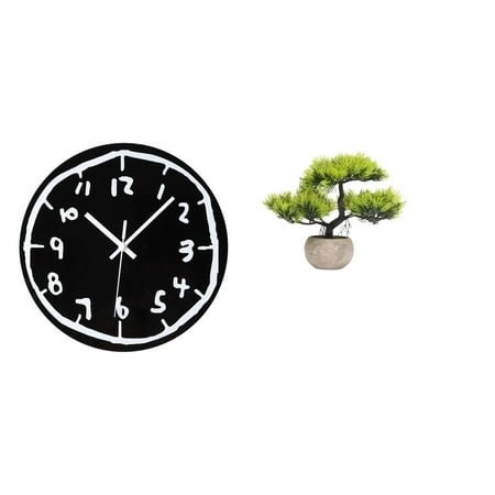 jicheng Acrylic Bonsai Wall Clock Ornament Modern Silent Minimalist Art Decorative Clock with Artificial Greenery Faux Plant for Indoor Kitchen Office Dining Room Table Centerpieces