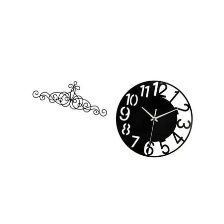 jicheng Big Metal Scroll Wall Art Decor Silent Round Wall Clock Decorative Floral Plaque for Indoor Outdoor Home Office Porch Patio Fence