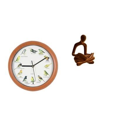 jicheng Melodic Avian Timepiece with Abstract Human Thinker Sculpture Artistic Wall Clock and Figurine Decor for Kitchen Office Home Wedding