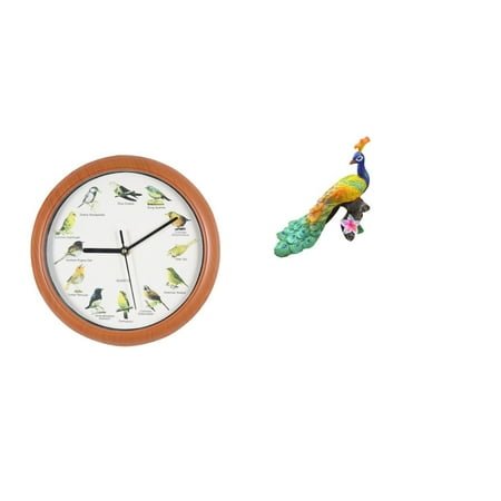 jicheng Melodic Peacock Wall Clock Sculpture Decorative Hanging Bird Clock Ornament for Home Kitchen Garden Yard Art Decor Figurine