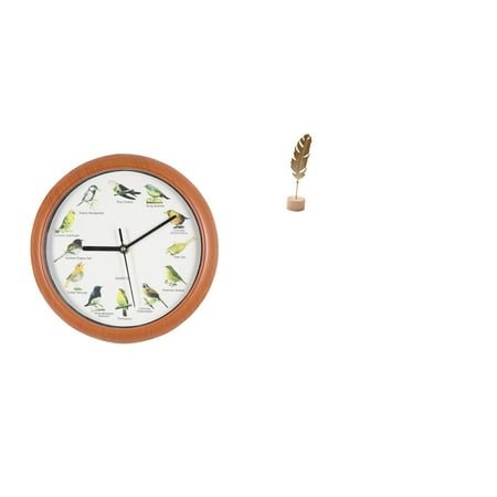 jicheng Singing Bird Wall Clock Leaf Sculpture Metal Leaf Statue Bird Clocks Wall Clocks Hanging Clock Decor Leaf Shaped Figurine Crafts Nordic Creative Ornament Abstract Sculpture Decorative