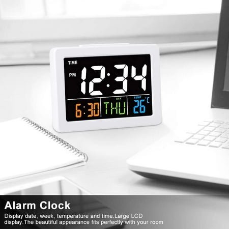 JINYUN-LCD Desk Alarm Clock, Digital Travel Alarm Color Large Screen Number Display LCD Electronic Desk Clock with Temperature Date Display for Bedroom Office Travel