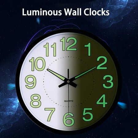 Joernso Quartz Clock Silent Exquisite Workmanship Precise Easy Installation Glow in The Dark 12 Inch Non-Ticking Wall Clock with Night Light for Office